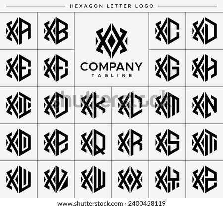 Set of line hexagon letter X XX logo design