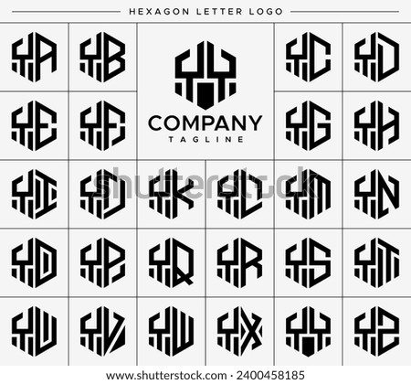 Set of line hexagon letter Y YY logo design