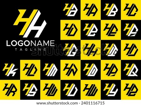 Set of abstract hexagon H HH letter logo design