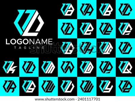 Technology line hexagon letter L LL logo design set