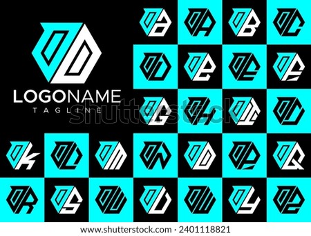 Technology line hexagon letter O OO logo design set