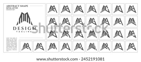 Flat line sharp abstract shape letter M MM logo stamp set