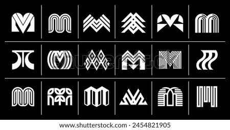 Geometric line abstract letter M logo vector set