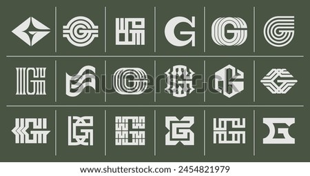 Bundle of flat stripe line letter G logo branding