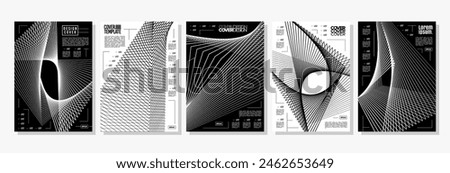 Black technology motion sharp line abstract cover design set