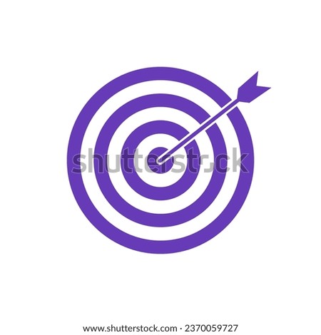 Purple bullseye dart target icon. Dart target goal marketing sign. Arrow dart logo vector. Winner dart sign.