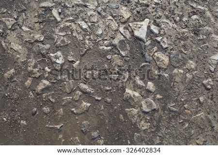 The texture of the mud or wet soil along a country road after rain