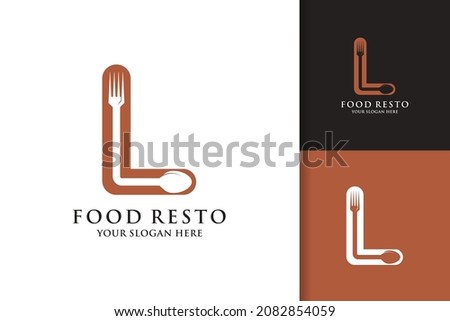 spoon fork letter L food restaurant inspiration logo Stock fotó © 