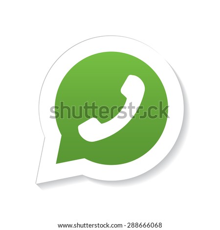 Green phone handset in speech bubble icon with fading shadow, isolated on white background.