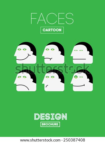 Set Vector Funny Emotions Head or Face on Cartoon Style. With Joy, Sadness, Indifference, Sadness, Depression, Laughter, Boredom, Satisfaction Emotions.