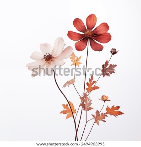 Image, Stock Photo dried flowers isolated on white wooden table