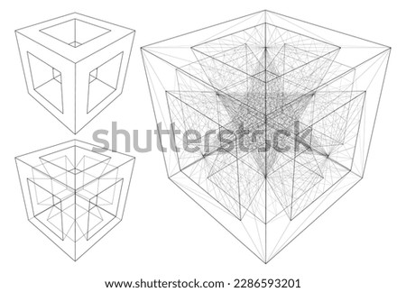 Box And Six Pyramids Subtraction Vector 24. Cube Subtraction With Pyramids On Six Sides, From The Simple To The Complicated Shape. 