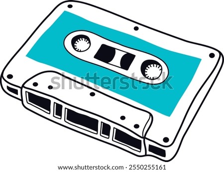 Vector illustration of 80's analog audio cassette, simple design line drawing, label to add custom mixtape playlist text, retro style for music lovers