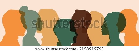 Group of citizens of different nationalities. Community of multi-ethnic and multicultural people. Self-confidence and Racial equality. Affirmative action. Crowd of people of diverse culture.