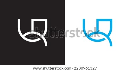 Minimal RU logo. Icon of a UR letter on a luxury background. Logo idea based on the RU monogram initials. Professional variety letter symbol and UR logo on black and blue background.