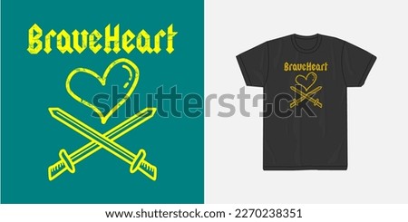 Typography vector design of braveheart text with sword image is suitable for your printable t-shirt,banner,poster,cards and also for other products