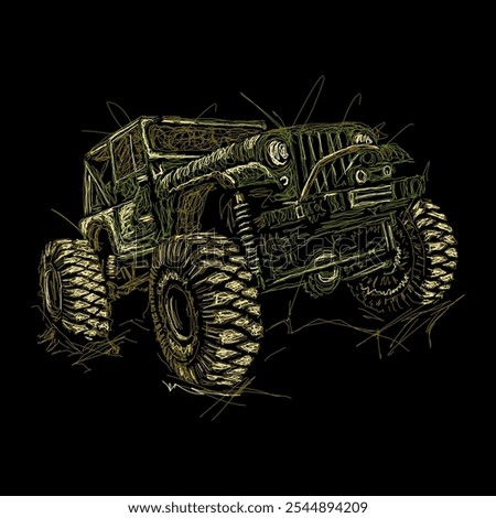 The scribble art illustration of off road jeep image vector is perfect for your printable t-shirt,poster,banner and also suitable for other stuffs