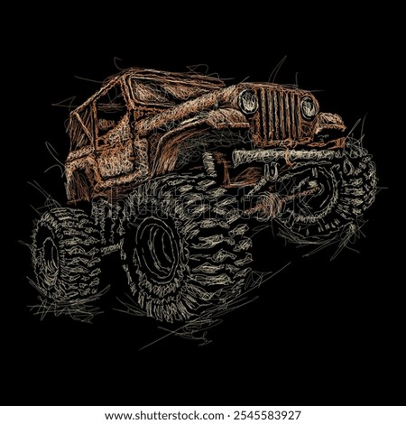 The scribble art illustration of Off road jeep image vector is perfect for your printable t-shirt,poster,banner and also suitable for other stuffs