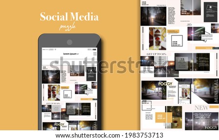 Social Media Puzzle Template Pack for creature your unique content. Modern ultra endless design banner, screen. app editorial service. Mockup for personal blog. Endless square puzzle for promotion.