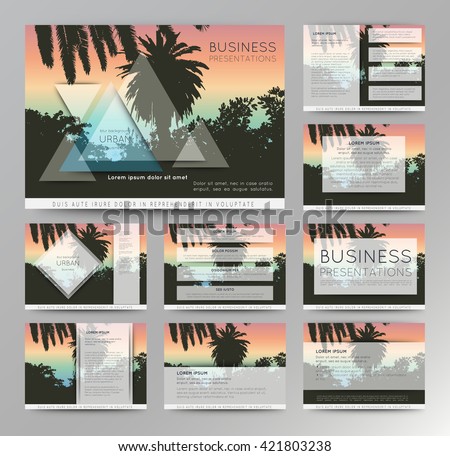 Palm tree poster and print , tropical background. Business template for brochure, flyer or booklet. Set of vector templates for presentation slides and power-point presentation.