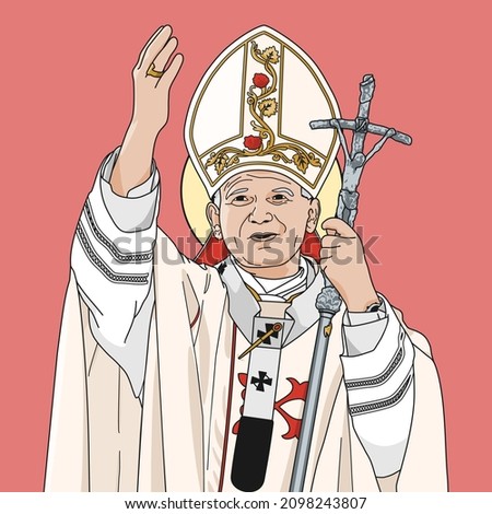Saint John Paul II Pope Colored Vector Illustration