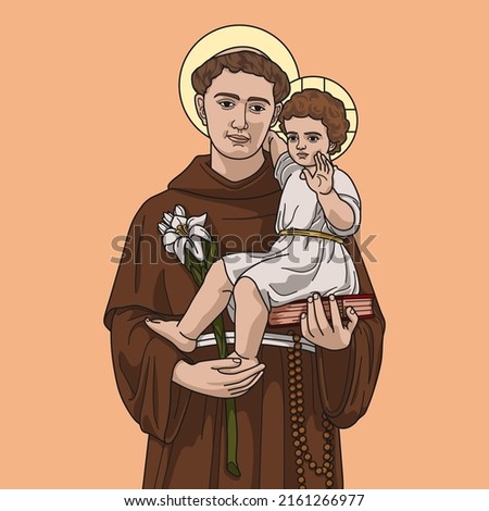 Saint Anthony of Padua and Lisbon Colored Vector Illustration