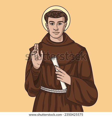 Saint Anthony of Saint Anne Friar Galvão Colored Vector Illustration
