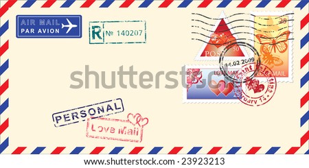 Air mail envelope for Valentine's day. Elements for your design. Vector  illustration
