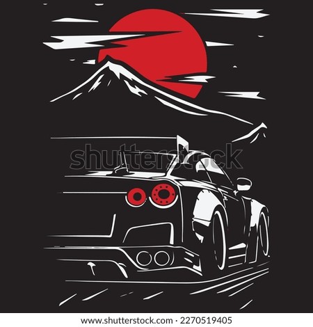 Creative car and night environment art by illustration. Design made for t shirt printing, fabrics printing and other.