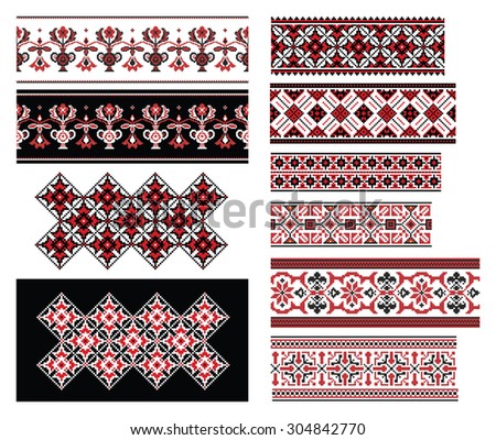 Set of Ukrainian folk national ornaments, frames and elements