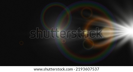 The effect of the sun, light through the lens, glare on a transparent background
