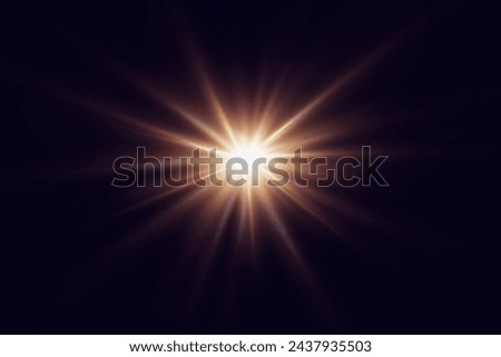 Bright glowing light, star explosion. Glare effect with rays.	
