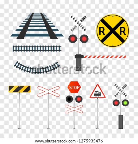 Image, Stock Photo Level crossing and stop sign in the snow at night