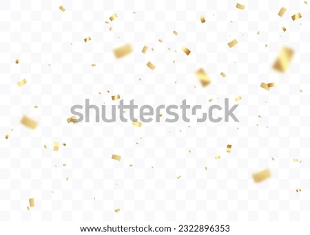 Confetti background. Gold paper pieces and serpentine. Vector party background