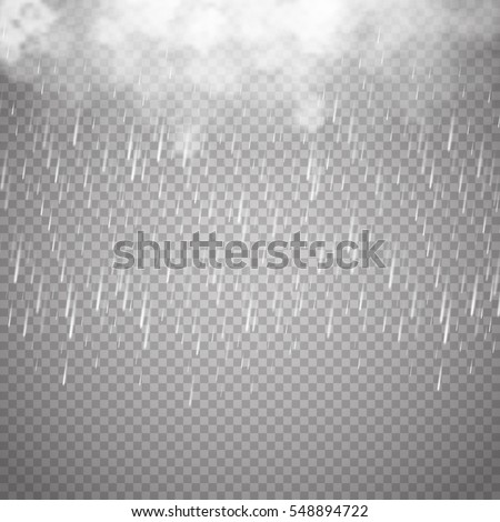 Storm and Lightning with rain and white cloud isolated on transparent background. Vector