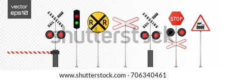  Railway signs set isolated on transparent background. Vector illustration. 