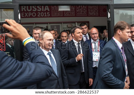 MILANO, JUNE 10, 2015: The Prime Minister Matteo Renzi, on the occasion of the Russian National Day at Expo, hosted today in Milan the President of the Russian Federation Vladimir Putin.