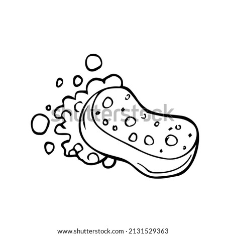 Sponge foaming Icon in doodle style. Cleaning concept vector sketch