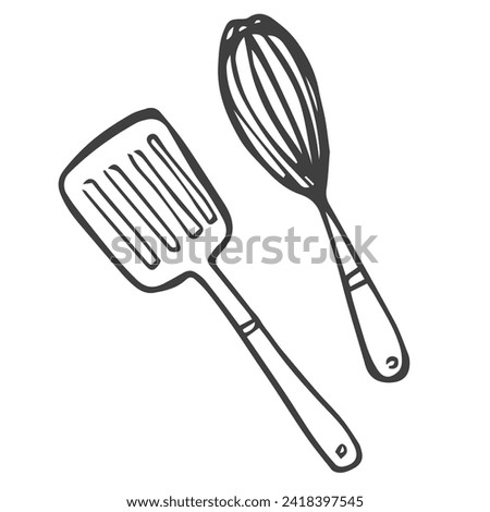 Doodle spatula nd whisk icons sketch set