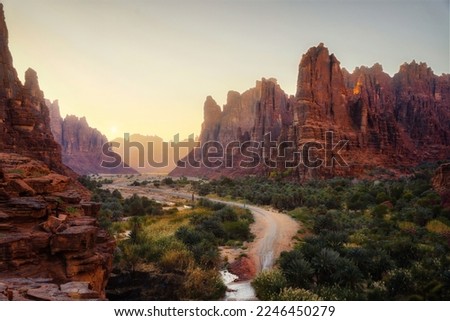 Similar – Foto Bild Wüstenschlucht vor dem Hintergrund von Bergen in Ägypten