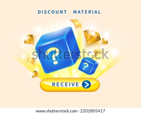 Open blue box with mysterious question sign. Flying golden gems reward lottery vector illustration