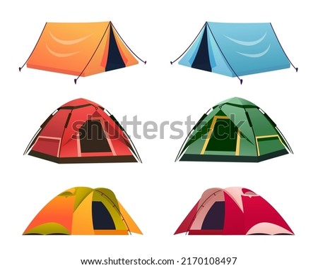 Collection of camping tent vector illustration isolated on white background.