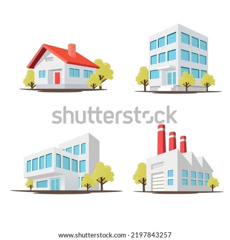 building set illustration. house, office, and factory illustration