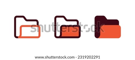 folder icon concept with 3 different styles. plus button icon. orange with brown color. 