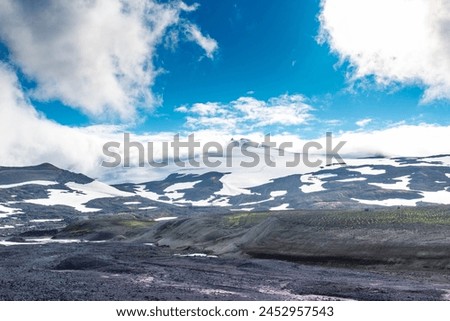 Foto Bild Panoramablick vom Vulkan Snaefellsjökull über die Halbinsel Snaefells auf Island im Sommer bei Tageslicht