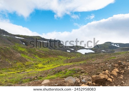 Similar – Foto Bild Panoramablick vom Vulkan Snaefellsjökull über die Halbinsel Snaefells auf Island im Sommer bei Tageslicht