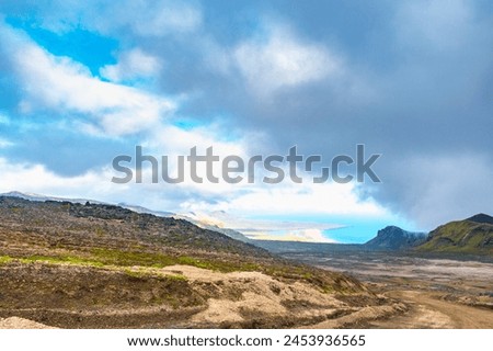 Similar – Foto Bild Panoramablick vom Vulkan Snaefellsjökull über die Halbinsel Snaefells auf Island im Sommer bei Tageslicht