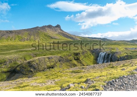 Similar – Foto Bild Panoramablick vom Vulkan Snaefellsjökull über die Halbinsel Snaefells auf Island im Sommer bei Tageslicht