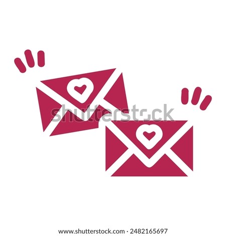 Two red envelopes with hearts on them, floating in the air with exclamation marks above them.
