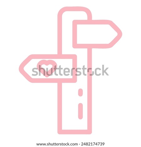 A pink signpost with two arrows, one pointing to the right and the other to the left with a heart on it. This represents a decision to follow one's heart.